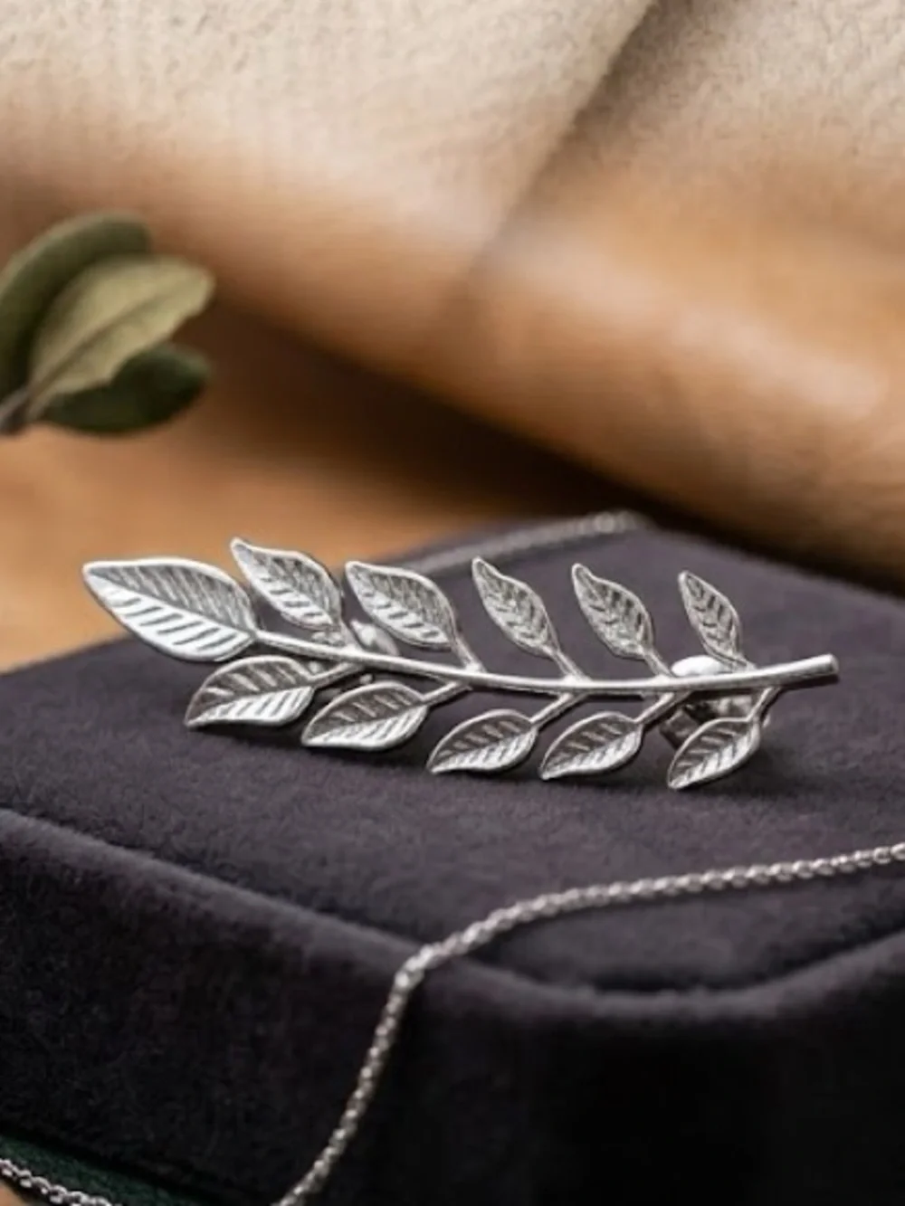 Silver Leaf Brooch - Elegant Botanical Pin